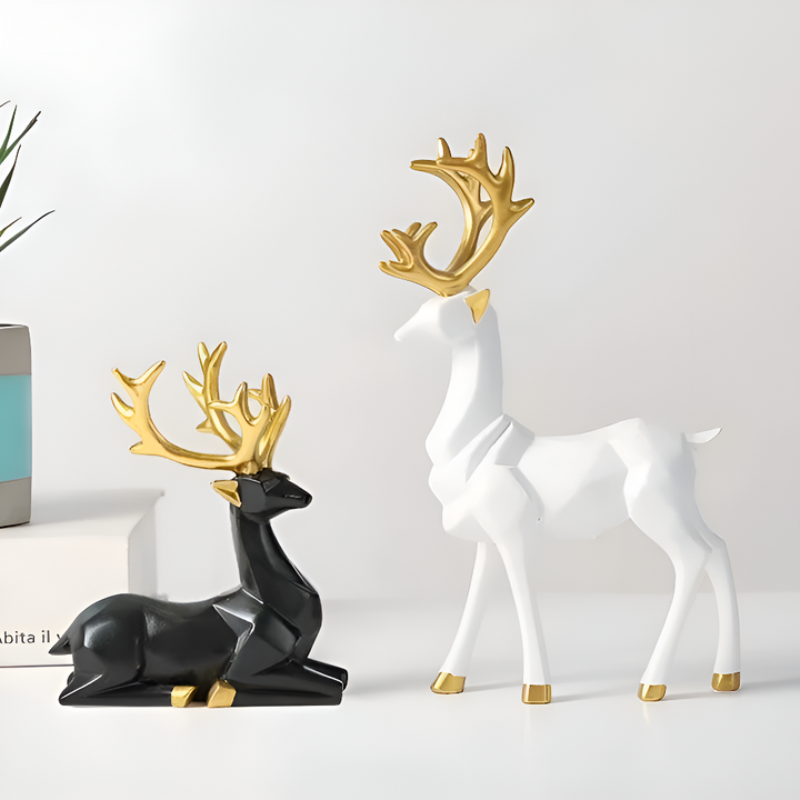 BowLift | Geometric Reindeer Figures Set – Modern 2-piece Resin Decoration