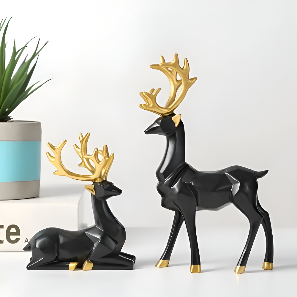 BowLift | Geometric Reindeer Figurine Set – Modern 2-piece Resin Decoration