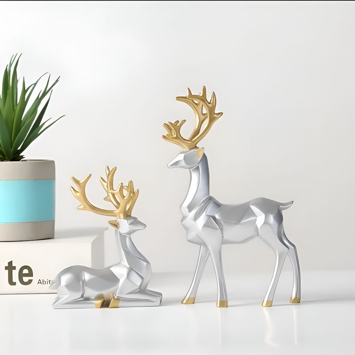 BowLift | Geometric Reindeer Figures Set – Modern 2-piece Resin Decoration