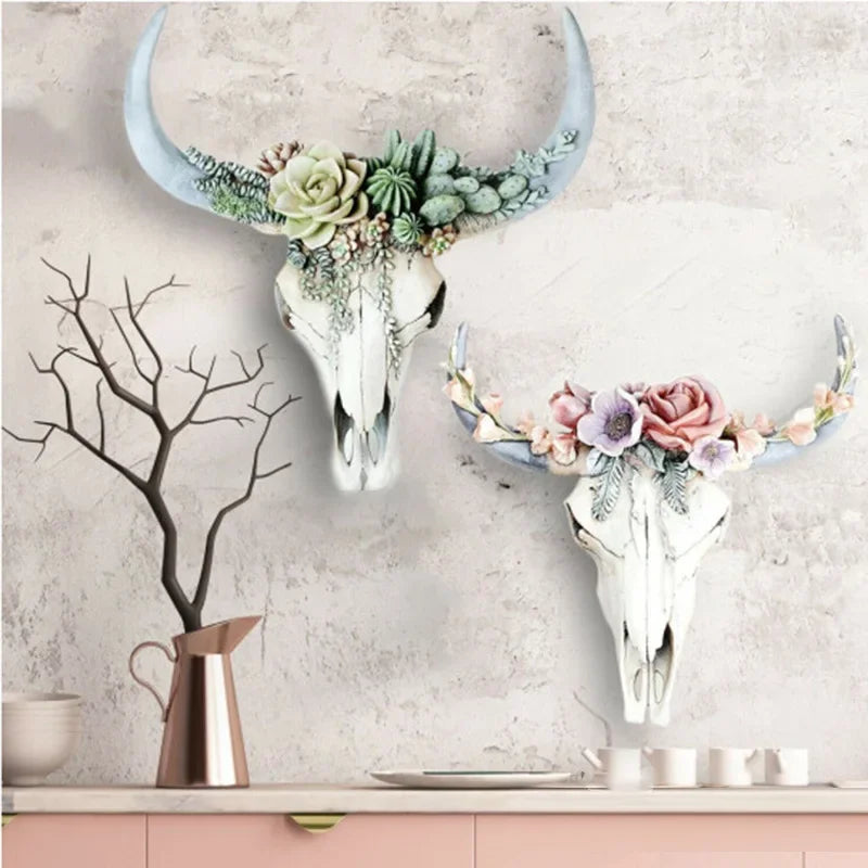 BowLift | Cow Skull - Bully - Wall Decoration with Flowers - Resin Home Decor