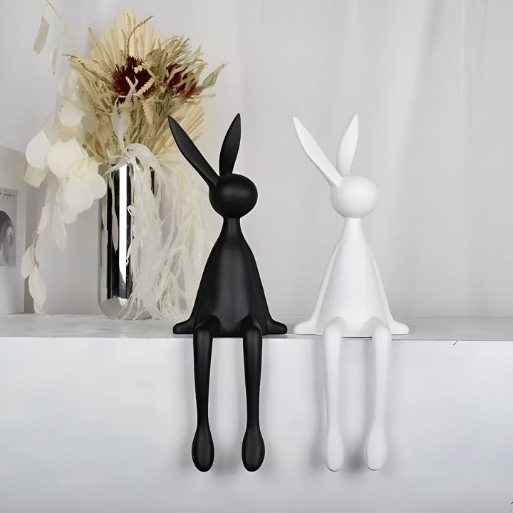 BowLift | ResinLux | Modern Resin Easter Bunny – Black, White, or Blue Sitting Rabbit Decoration