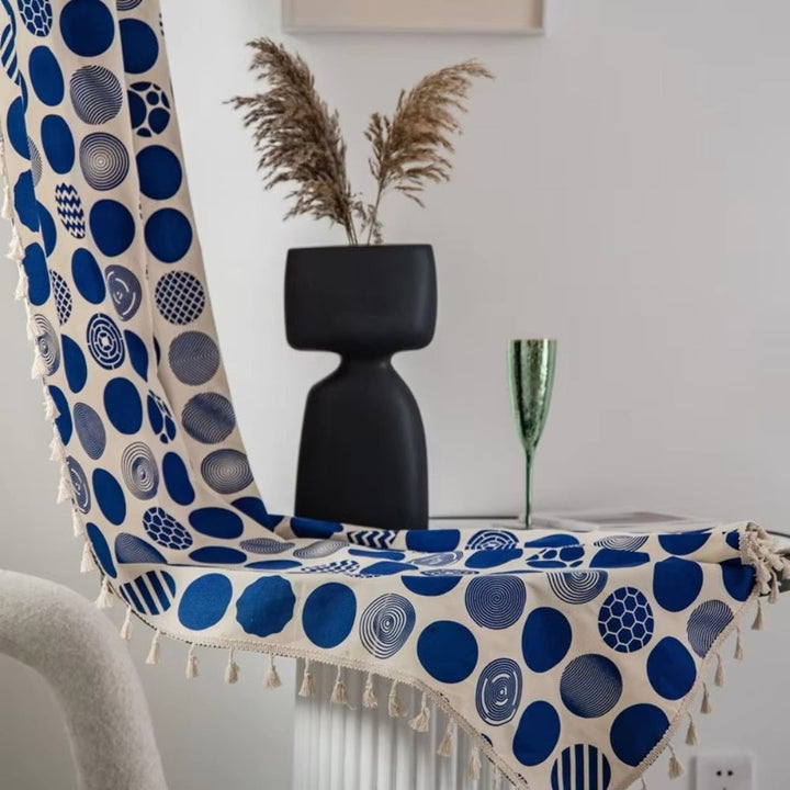BowLift | Retro Blue Polka Dots Patterned Window Curtain