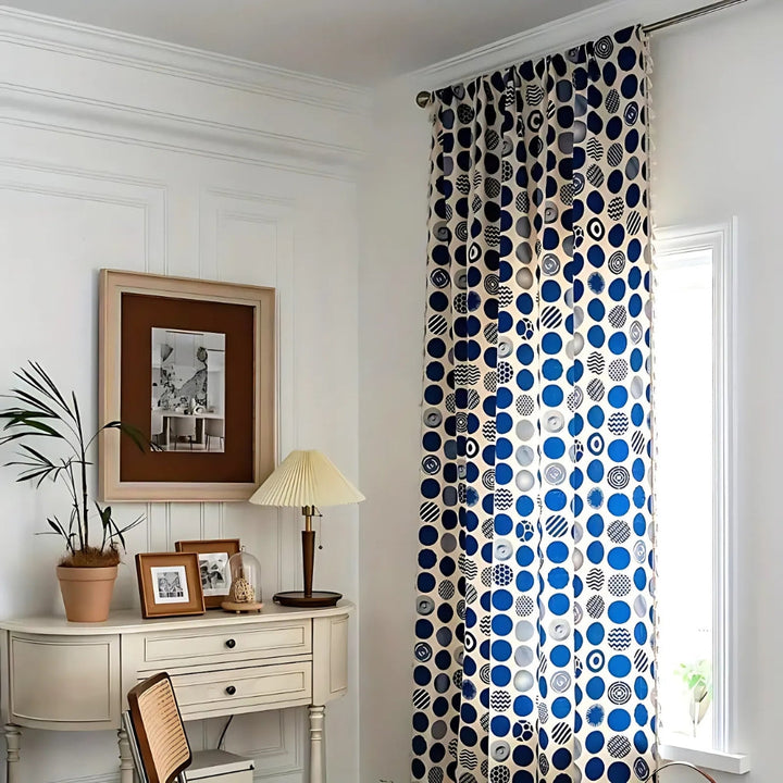 BowLift | Retro Blue Polka Dots Patterned Window Curtain