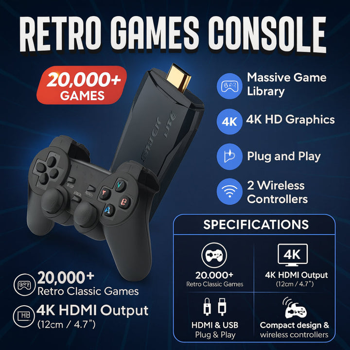 BowLift | Retro Gaming Console 4K Plug and Play System 20000 Classic Video Games
