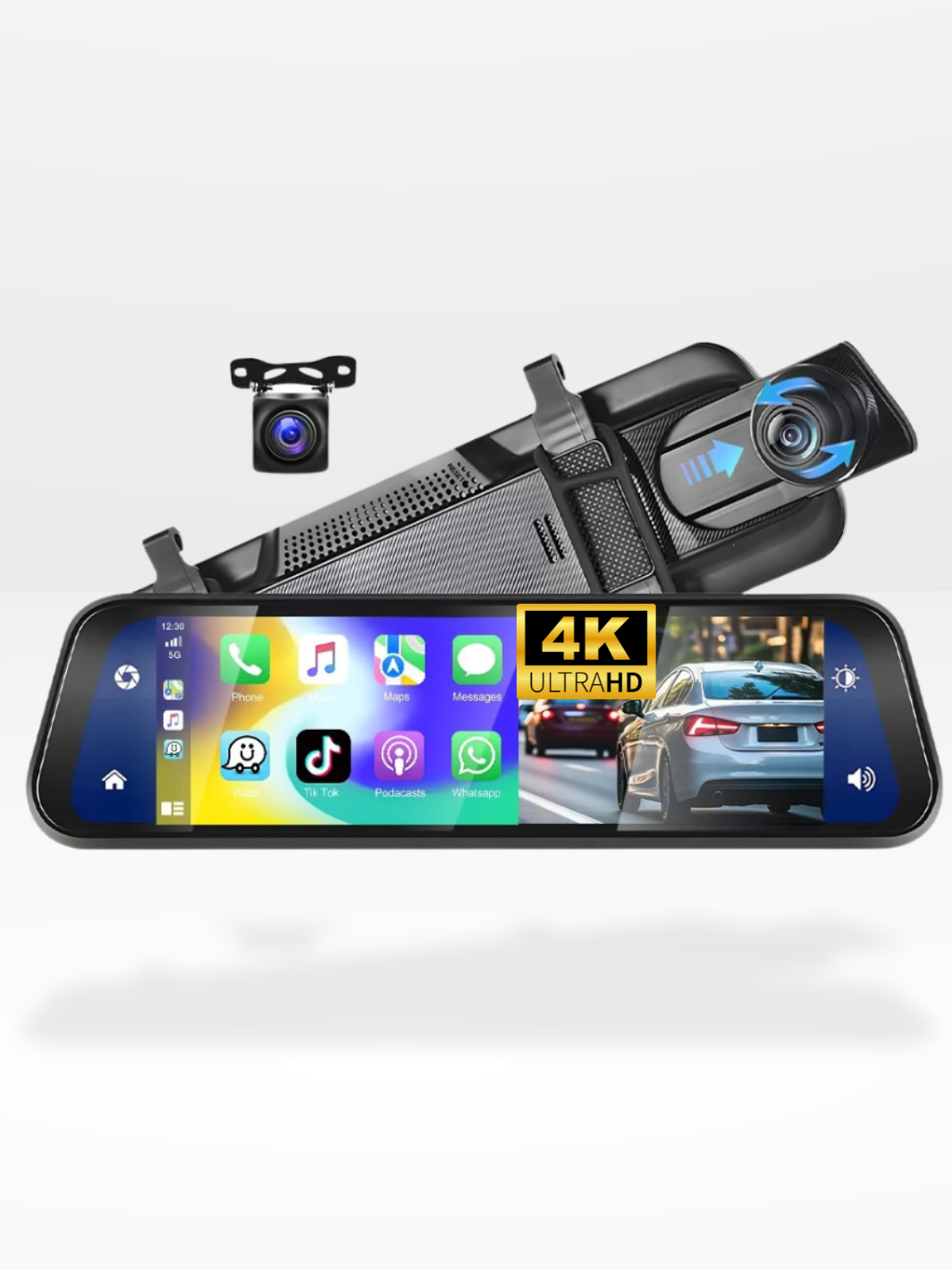 BowLift | Rearview Mirror Dash Cam 4K Front & Rear | CarPlay & Smart Driving Assistant