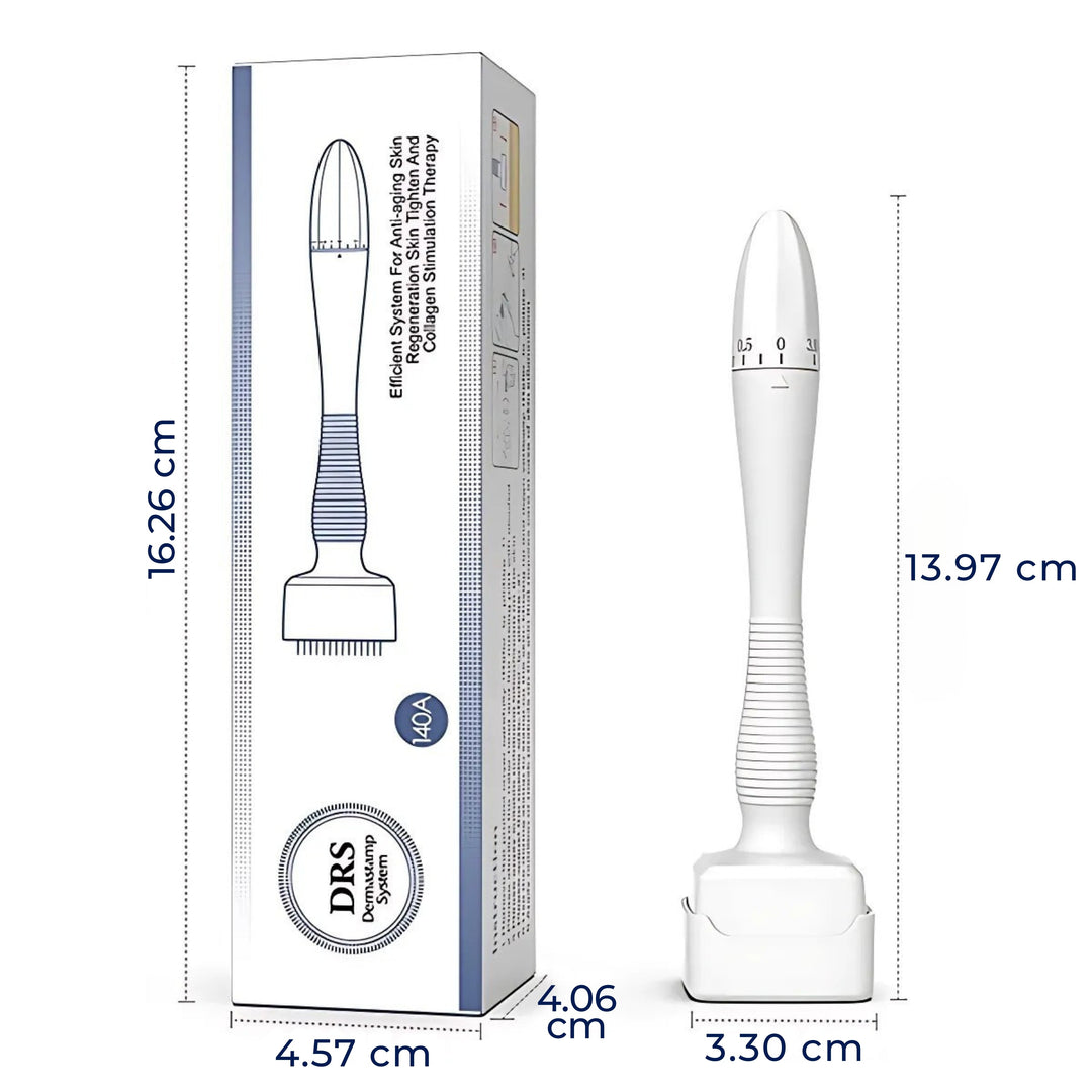 RevitaGlow | Microneedling Derma Stamp – Adjustable Depth – 140 Needles – Skin & Hair Rejuvenation Bowlift