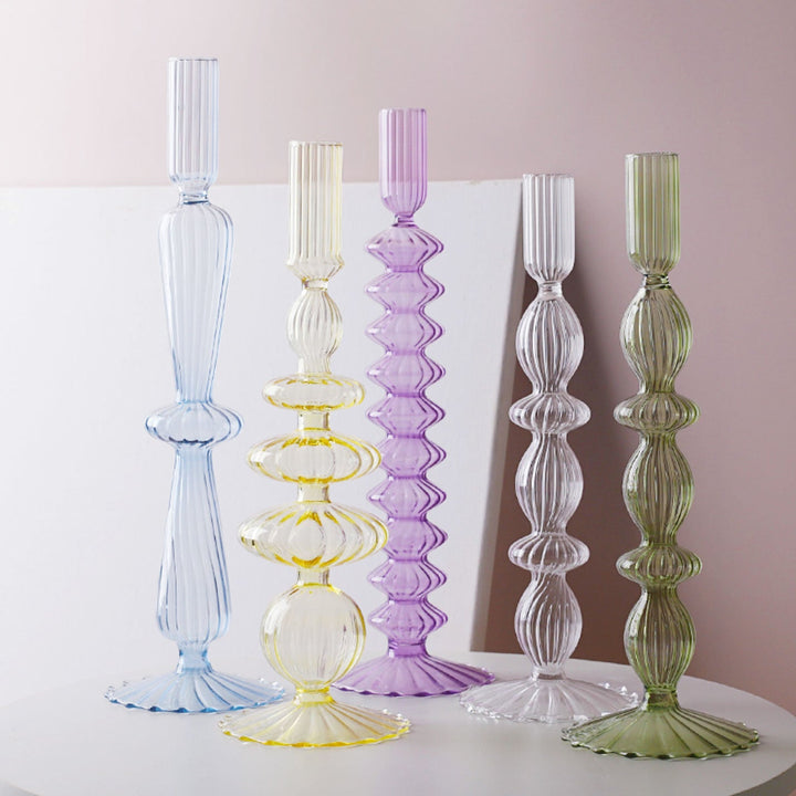 Ribbed Glass Candleholders - Pastel | Bowlift