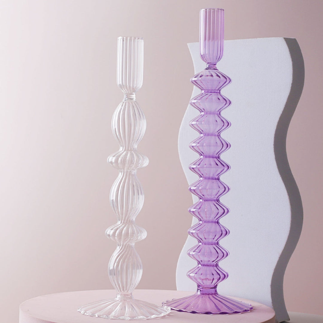 Ribbed Glass Candleholders - Pastel | Bowlift