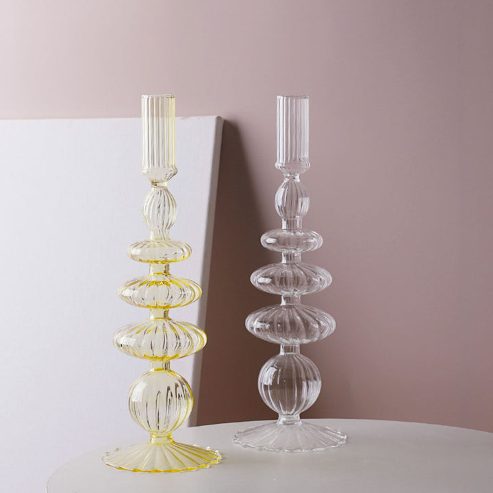 Ribbed Glass Candleholders - Pastel | Bowlift