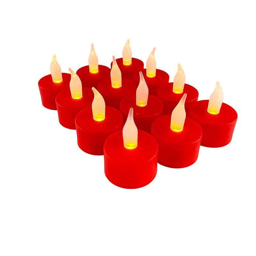 LED tealight 12 pcs. in red with flame | Bowlift