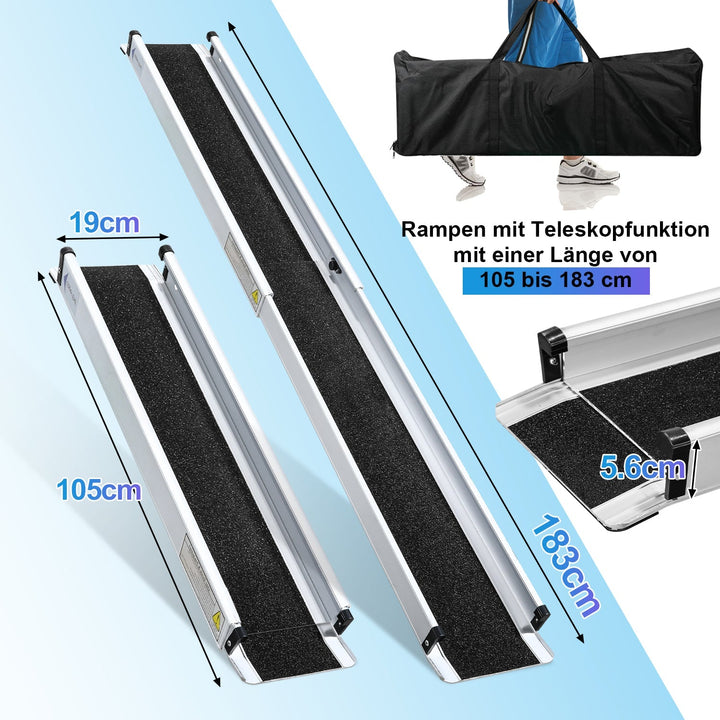 2x Wheelchair Ramp Aluminum Loading Ramp up to 300 kg | Bowlift