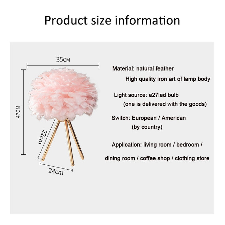 BowLift | Romantic Feather Table Lamp Modern Nightstand Lamp Living Room Café Decoration Wedding Christmas Gift Ostrich Feather Light