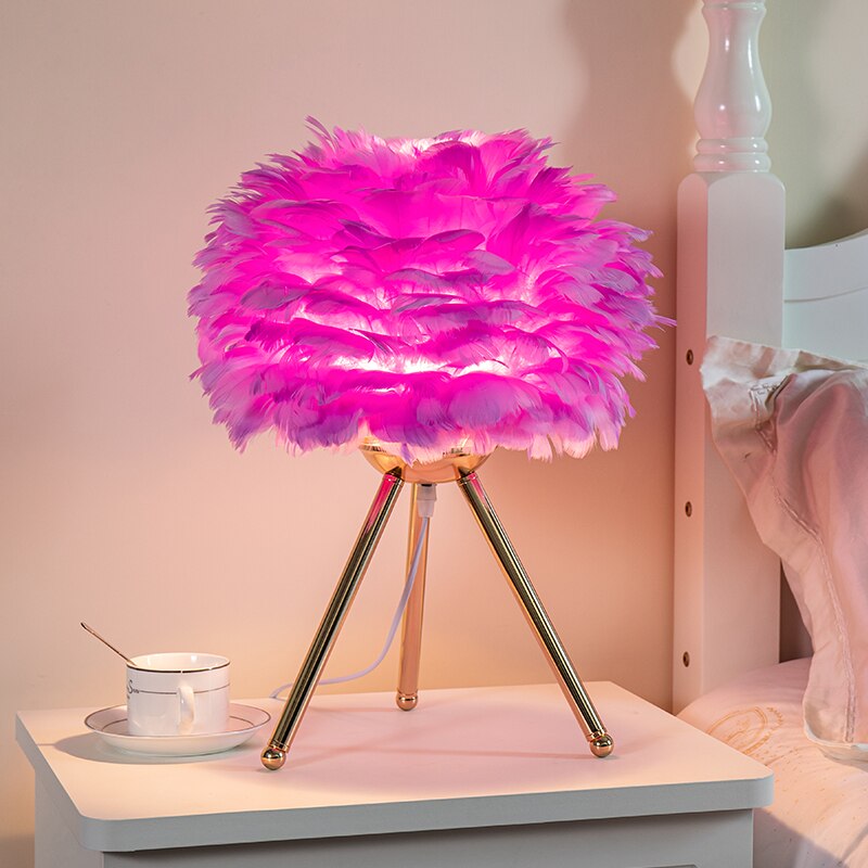 BowLift | Romantic Feather Table Lamp Modern Nightstand Lamp Living Room Café Decoration Wedding Christmas Gift Ostrich Feather Light