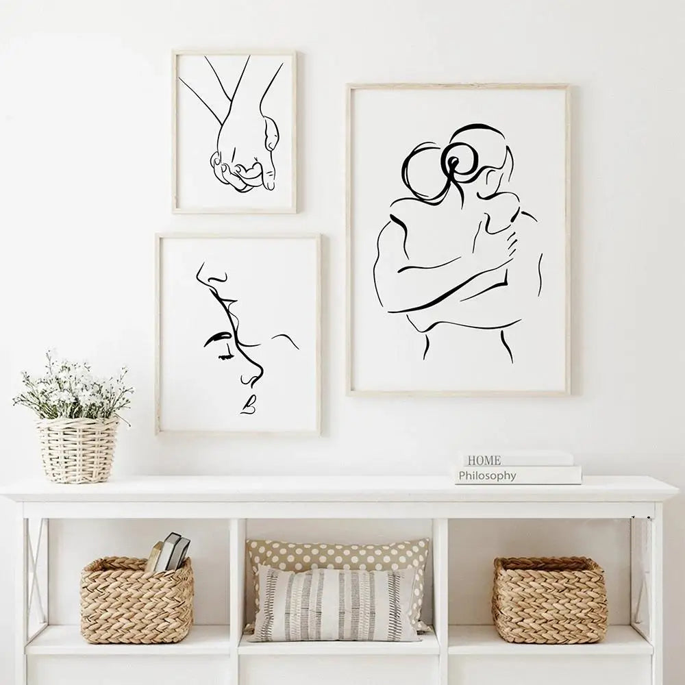 Romantic Lovers Minimalist Figure Art Line Art Wall Art Fine Art Canvas Prints Pictures For Bedroom Living Room Home Office Decor | Bowlift