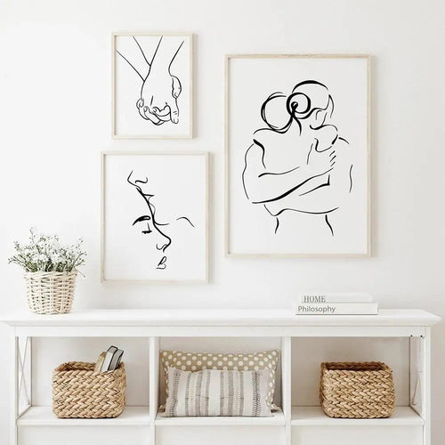 Romantic Lovers Minimalist Figure Art Line Art Wall Art Fine Art Canvas Prints Pictures For Bedroom Living Room Home Office Decor | Bowlift