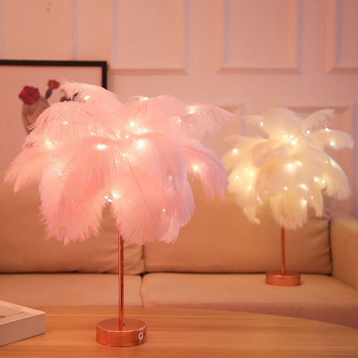 BowLift | Ostrich Night lamp | Eccentric lamp with feathers & rose gold base