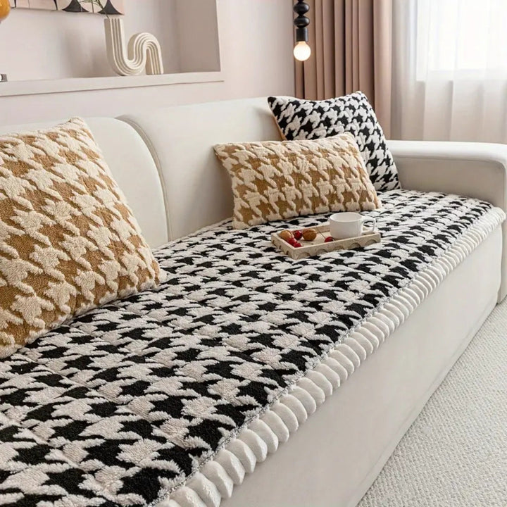 BowLift | Colourful Plush Houndstooth Sofa Cover and Cushion Cover