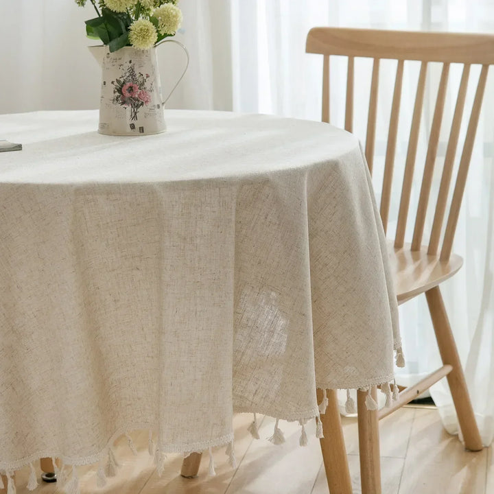 BowLift | Round Linen-Cotton Tablecloth with Tassels