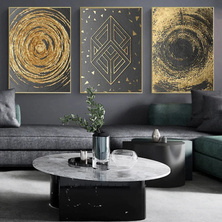 Rustic Golden Grey Black Abstract Wall Art Fine Art Canvas Prints Posters Pictures For Living Room Dining Room Art For Contemporary Interiors | Bowlift