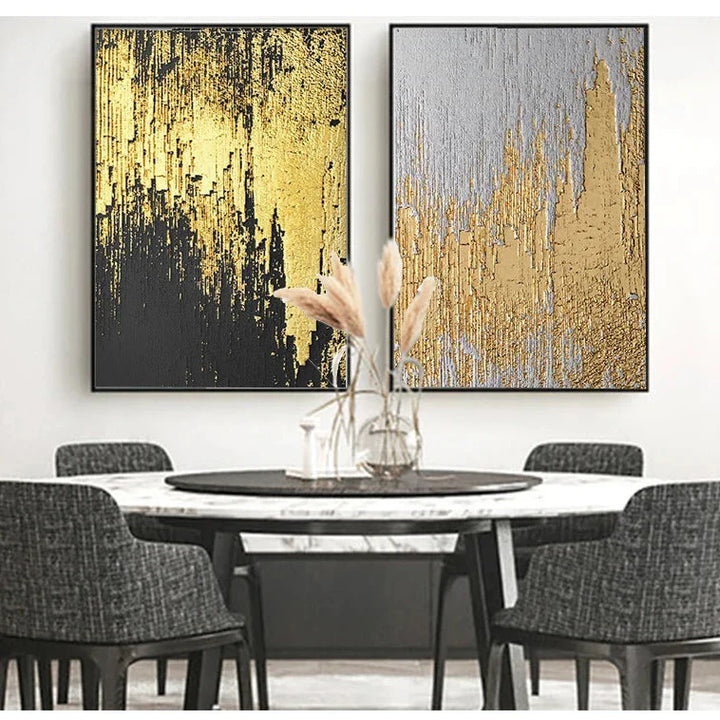 Rustic Golden Grey Black Abstract Wall Art Fine Art Canvas Prints Posters Pictures For Living Room Dining Room Art For Contemporary Interiors | Bowlift