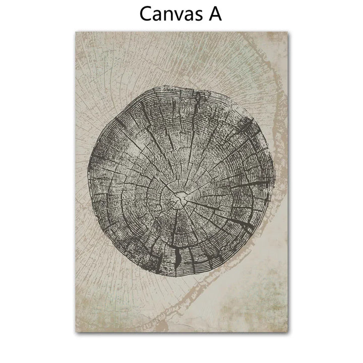 Rustic Tree Rings Abstract Nordic Wall Art Fine Art Canvas Prints Neutral Tones Beige/Gray/Black Wood Pictures For Living Room Dining Room Art Decor | Bowlift