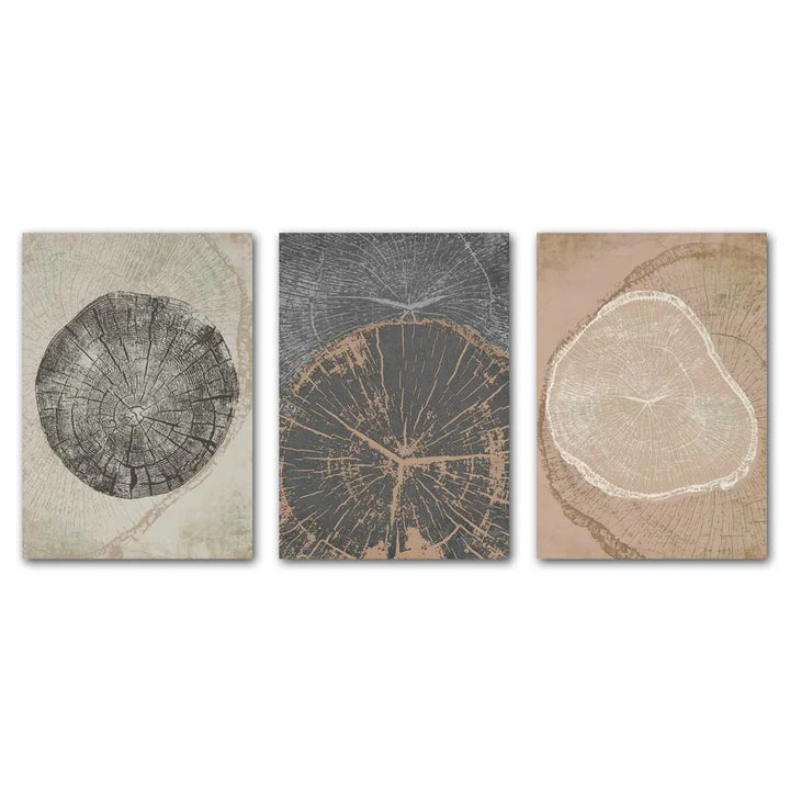 Rustic Tree Rings Abstract Nordic Wall Art Fine Art Canvas Prints Neutral Tones Beige/Gray/Black Wood Pictures For Living Room Dining Room Art Decor | Bowlift