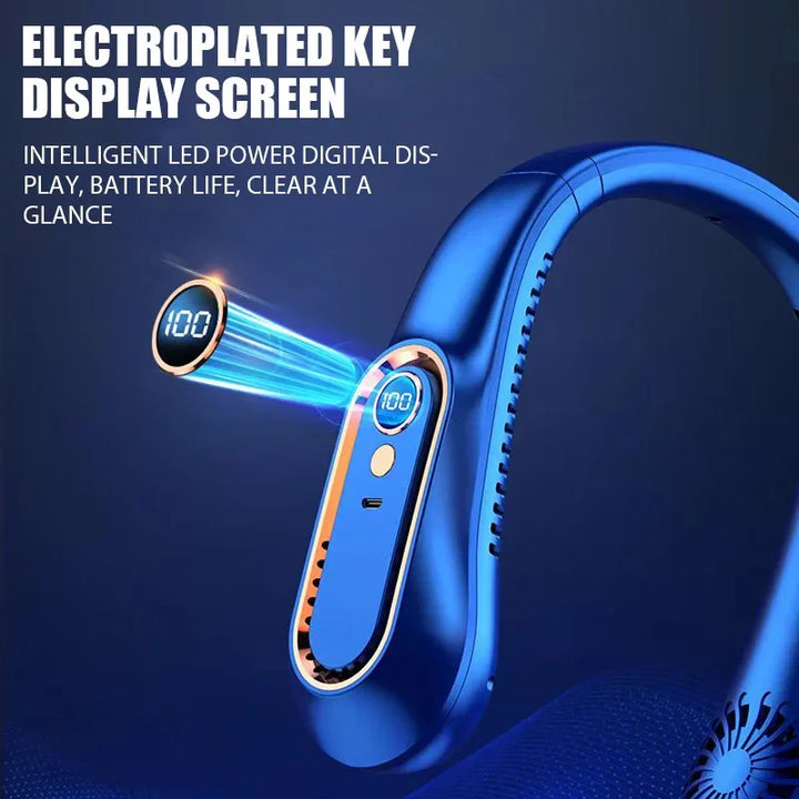 Portable Mini Bladeless Neckband Fan with Digital Display - USB Rechargeable Air Cooler for Neck, Hands-Free Cooling Experience | Bowlift