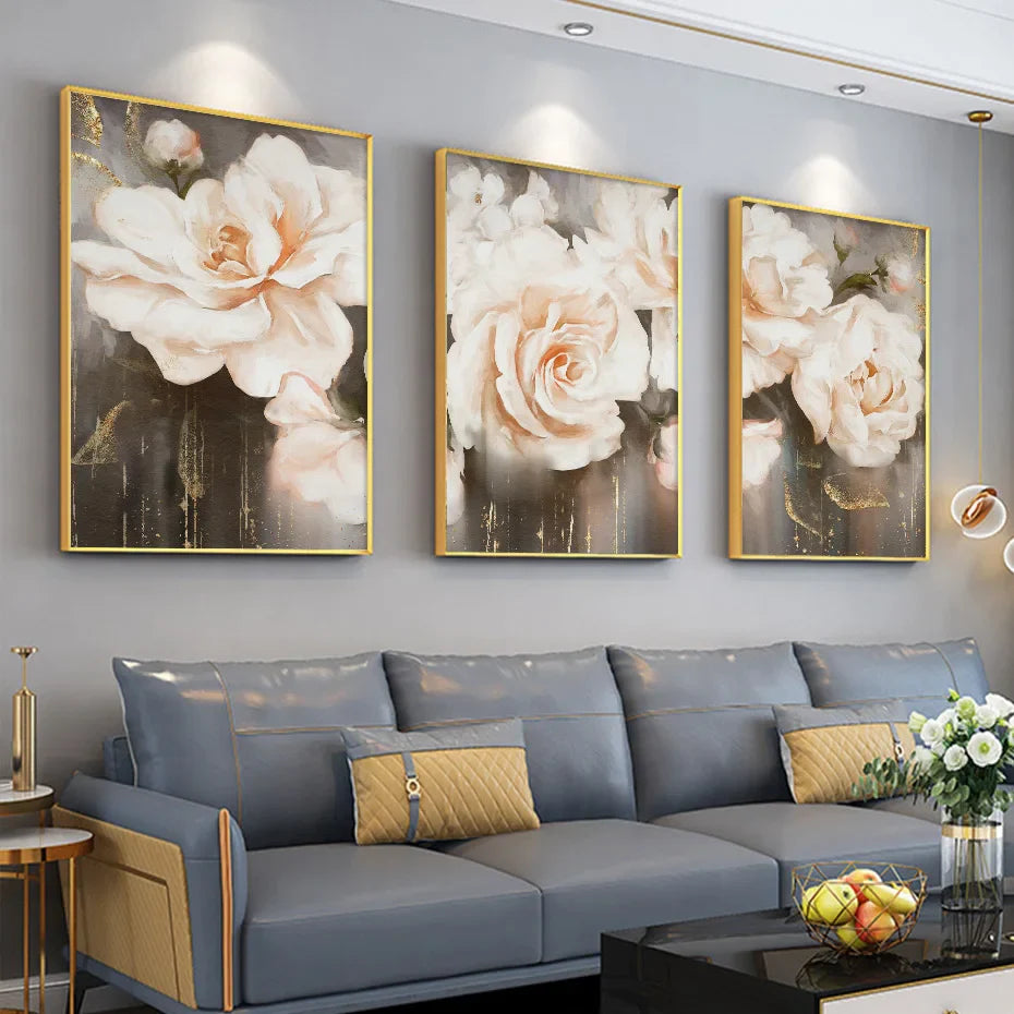 Pink Beige Petals Big Floral Wall Art Fine Art Canvas Prints Elegant Abstract Botanical Pictures For Living Room Bedroom Art Decor | Bowlift