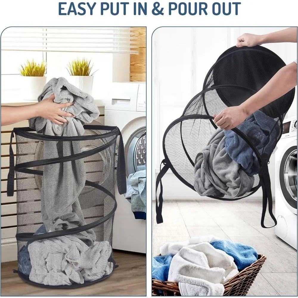BowLift | SPIRAFOLD Laundry Basket | Foldable & Breathable | Mesh Design with Carry Handles | For Home, Bathroom & Student Apartment