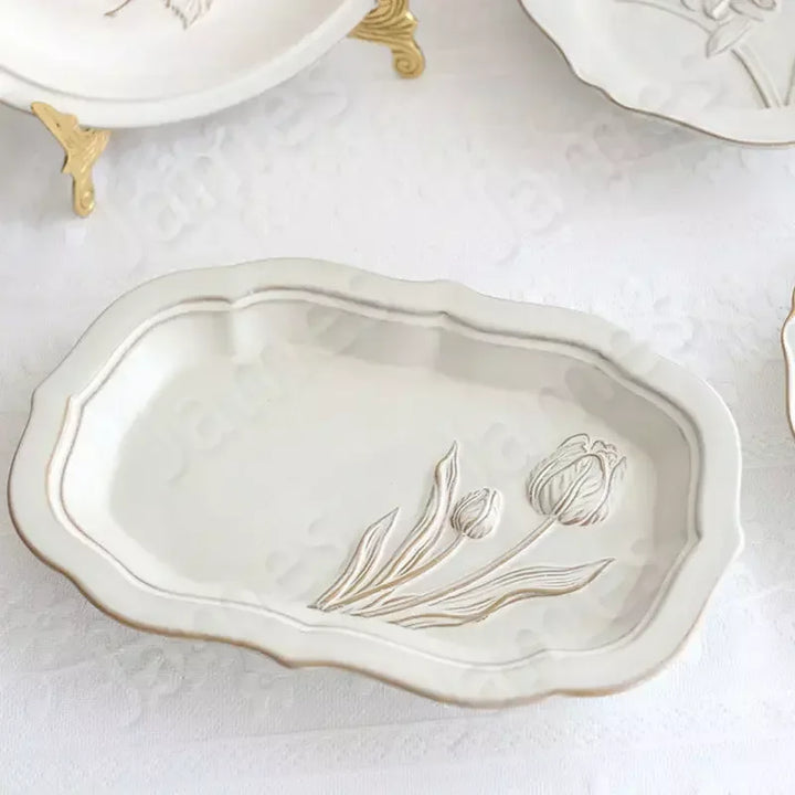 French embossed flower plates