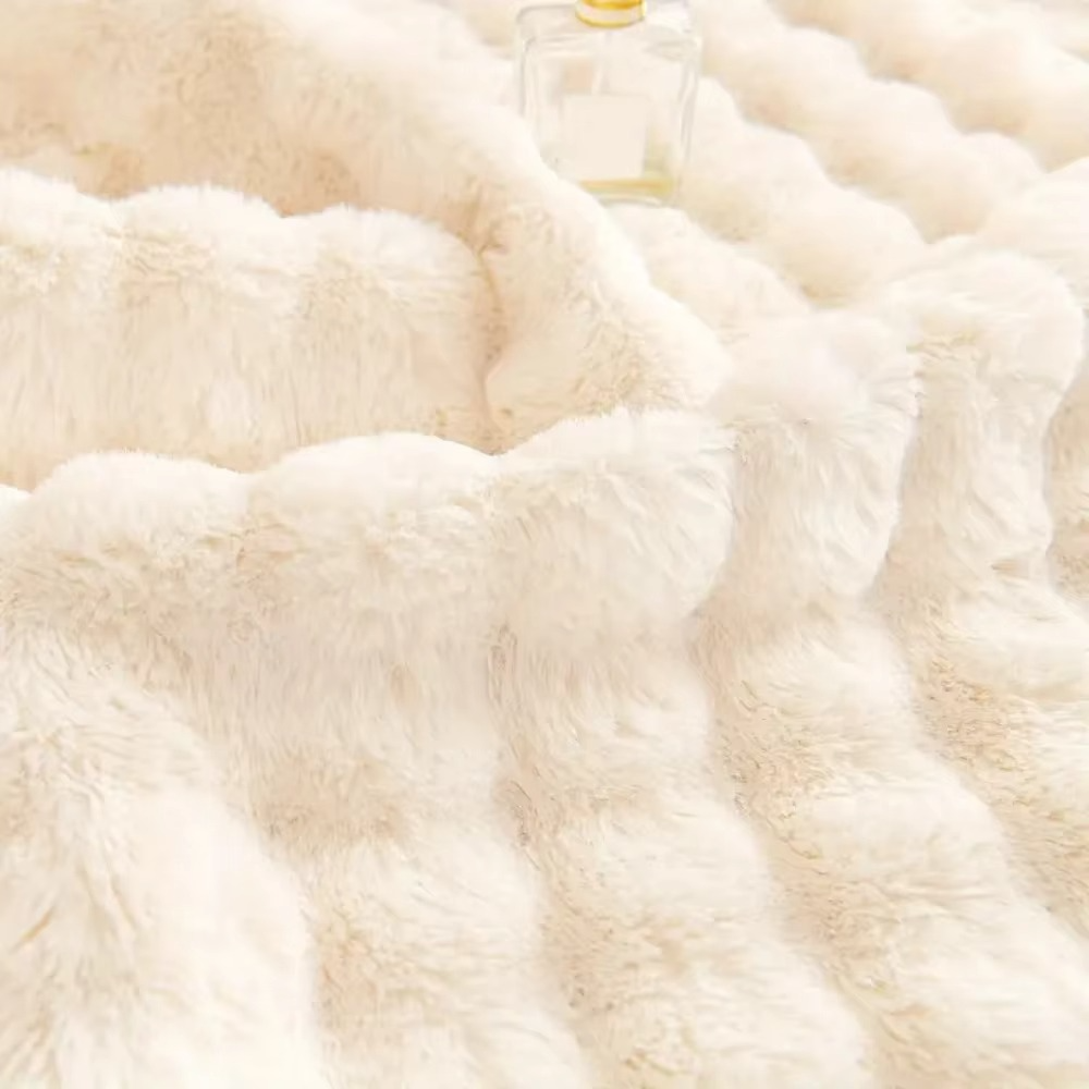 BowLift | Plush Bubble-Textured Faux Rabbit Fur Sofa Slipcover - Non-Slip Couch Cushion Cover for Living Room