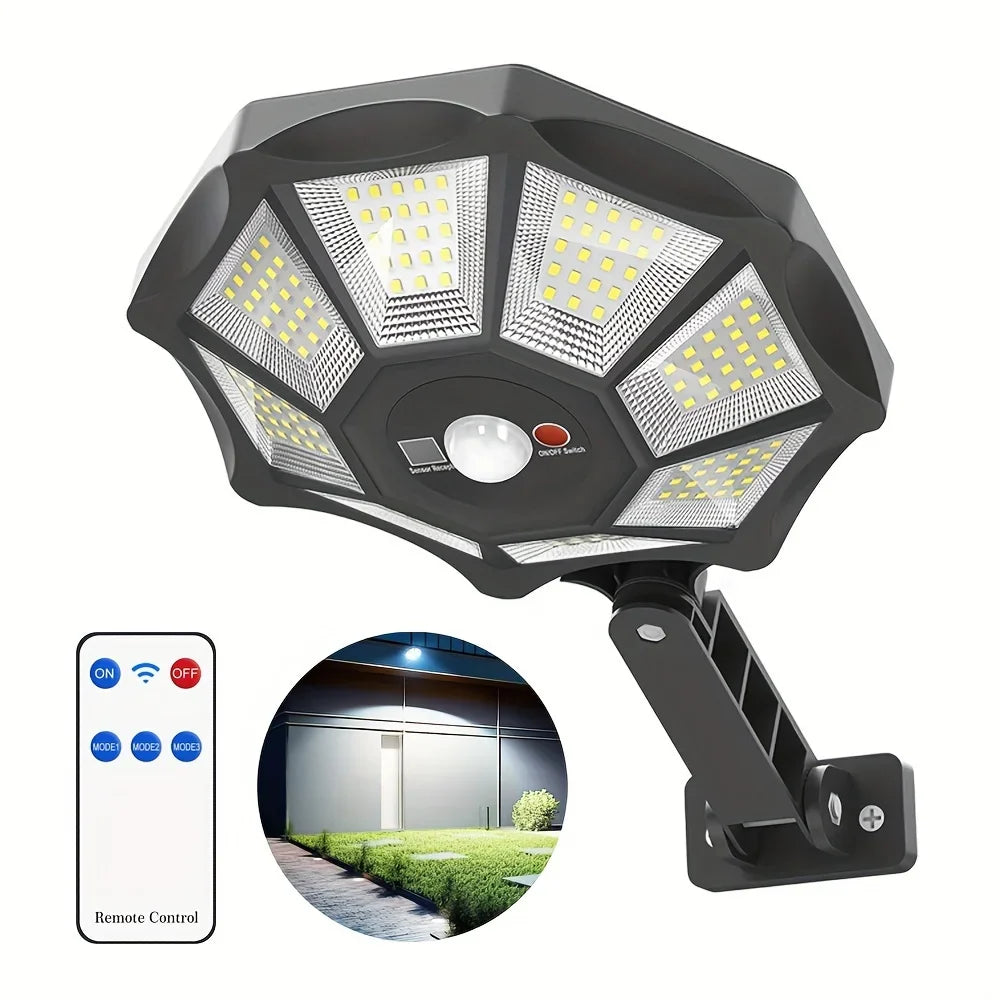 BowLift | Solarkon OctaBeam | 168 LED Solar Light | 360° Wide Angle | IP65 | With Remote Control & Motion Sensor