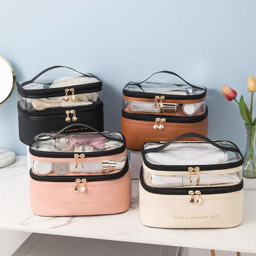 BowLift | Cosmetic Bag Lunavie | Double-Layer & Waterproof | Large Capacity | Transparent Lid