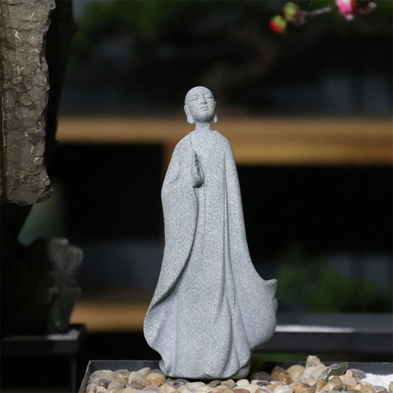 BowLift | Buddha Stone Statue Small Buddhist Monks Tibetan Buddhism Figures Zen Garden Ornament Meditation Home Aquarium Decoration