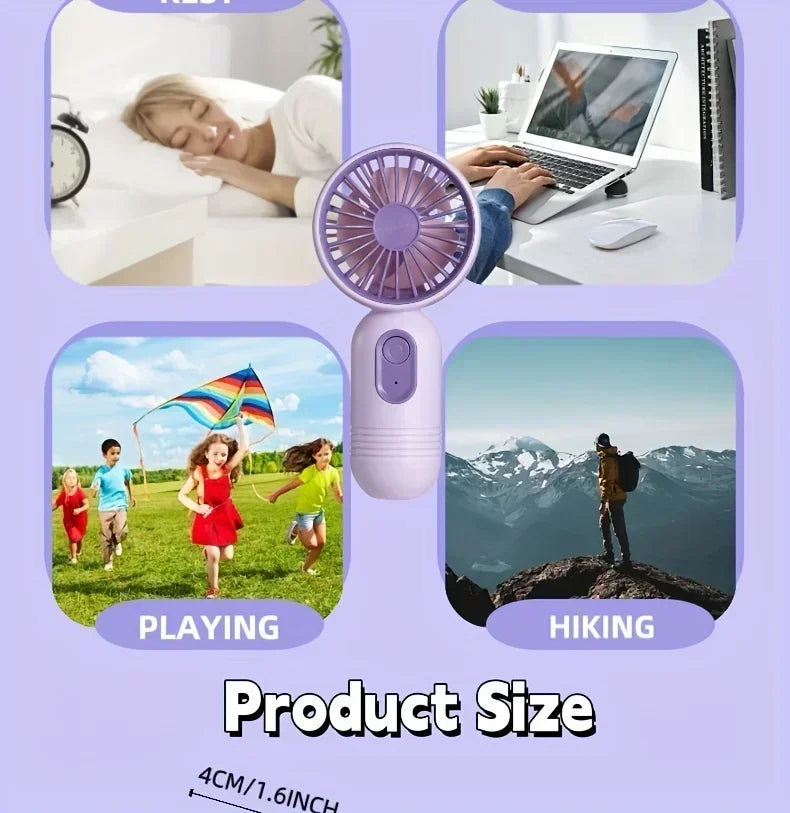 Mini Handheld USB Fan – 3-Speed Strong Wind Portable Desk Fan, Rechargeable for Students, Office, Outdoor, Travel, and Camping | Bowlift