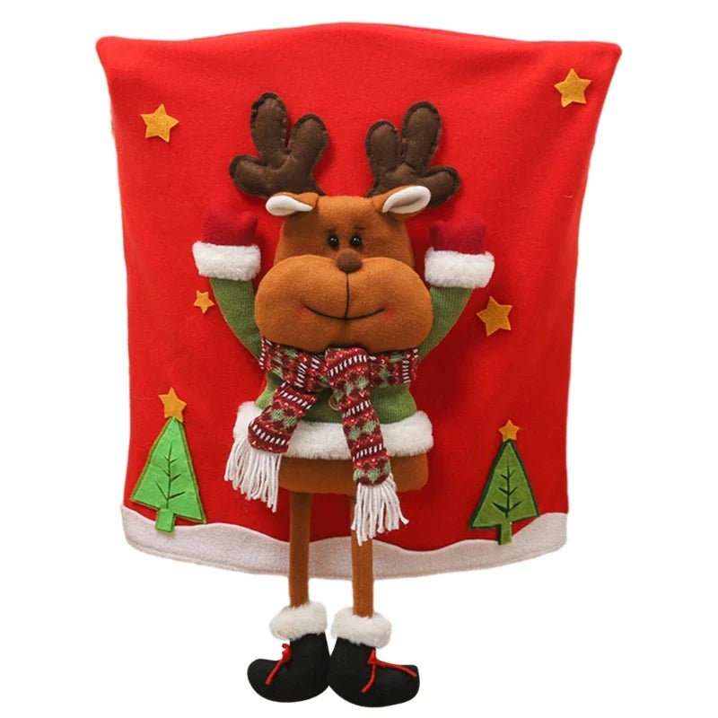 BowLift | Jolivine | Christmas Chair Cover | Santa, Snowman & Reindeer Design | Festive Chair Decoration for Christmas & New Year | Soft & Washable