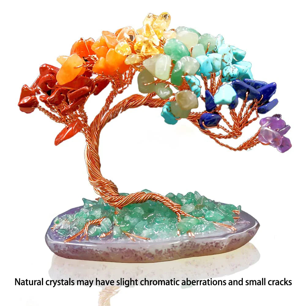BowLift | Crystal Tree AuroraTree | Natural Gemstones | Agate Base & Copper Wire | Feng Shui Lucky Tree 10 cm