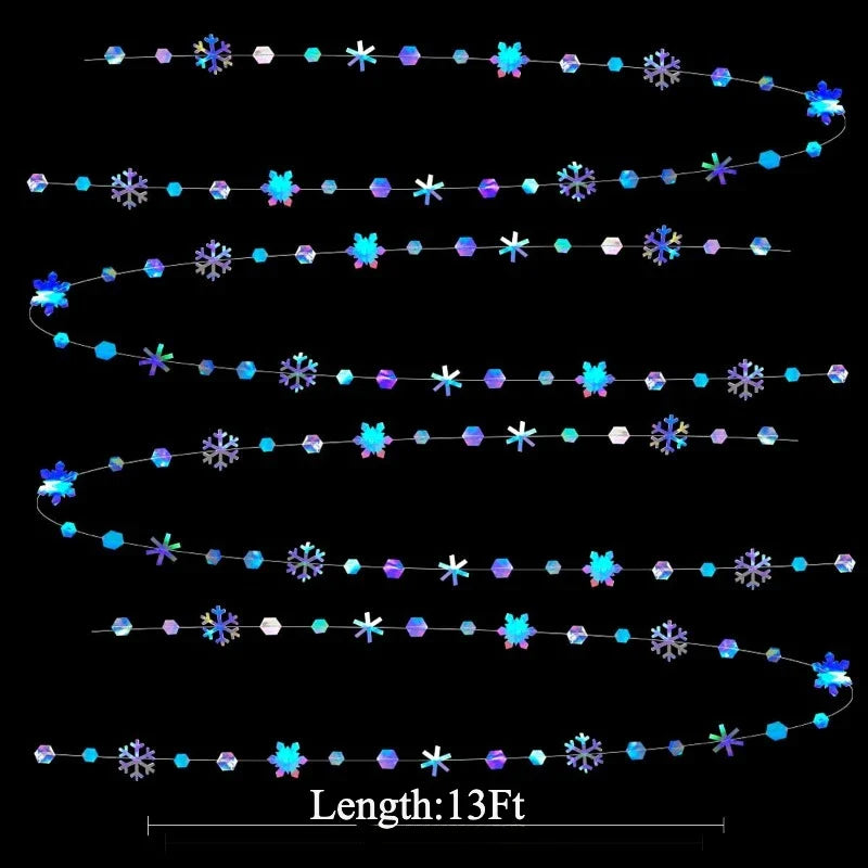 BowLift | Snowflake Garland FrostGleam | 4 m Holographic Winter Decoration | Iridescent Snowflake Banner for Christmas, Wedding & Party