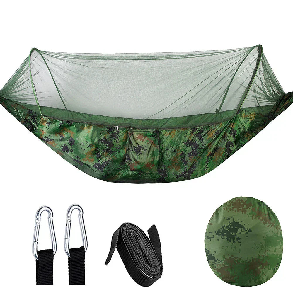 OutdoorRelax Hammock with Mosquito Net and Quick Closure – 200 kg load capacity | Bowlift