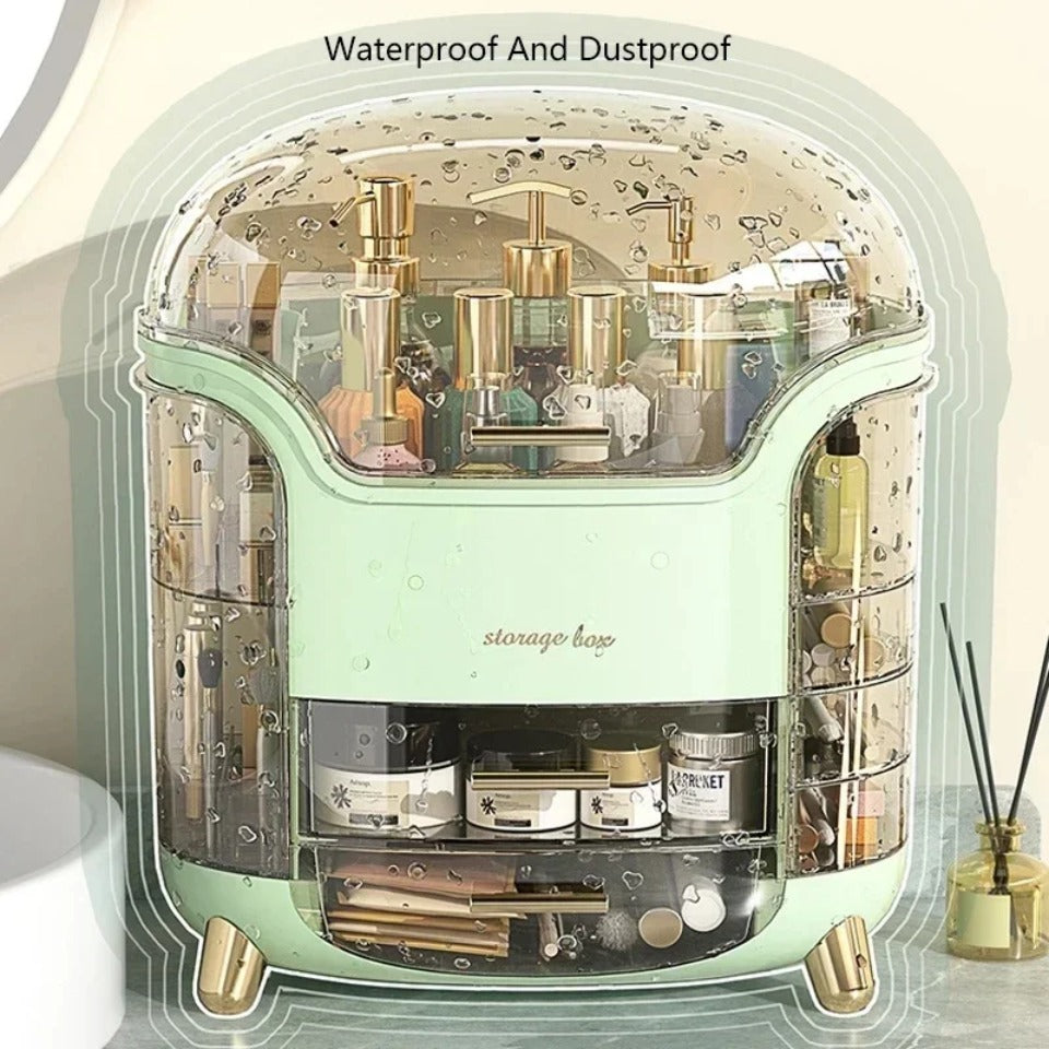 Luxury Transparent Makeup Organizer with Rotating Doors and Drawers | Bowlift