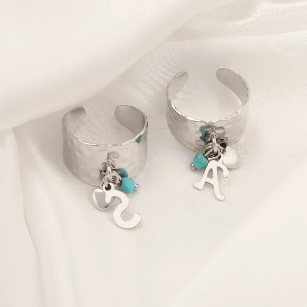 BowLift | Dainty Adjustable Letter Initial & Heart Pendant Ring