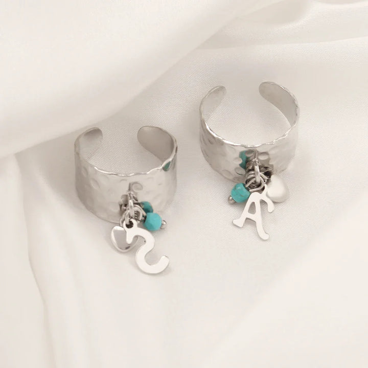 BowLift | Dainty Adjustable Letter Initial & Heart Pendant Ring