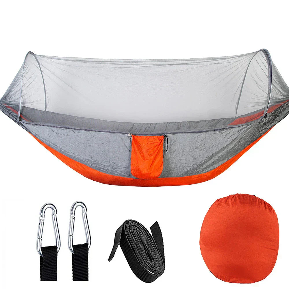 OutdoorRelax Hammock with Mosquito Net and Quick Closure – 200 kg load capacity | Bowlift