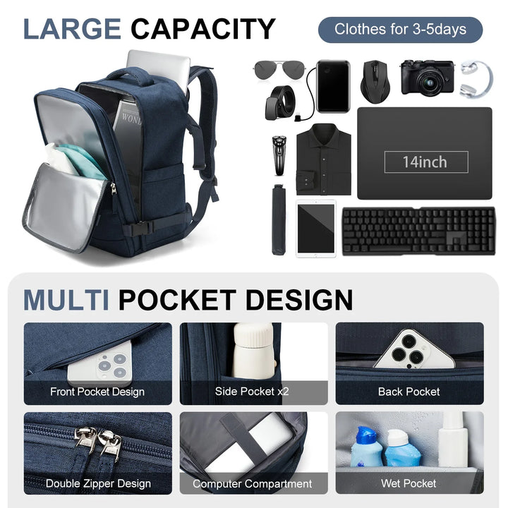 BowLift | Travel Backpack Travomate | Waterproof & Versatile | 15.6" Laptop Compartment | Large Capacity with Wet-Dry Separation
