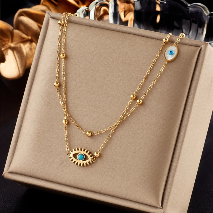 BowLift | Dainty Satellite Chain Evil Eye Necklace Stack
