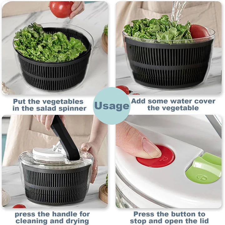 BowLift | SpinFresh Salad Spinner 3L with Lid | One-Hand Operation & Non-Slip Base | Salad Washer & Dryer for Vegetables & Fruits | BPA-Free & Practical