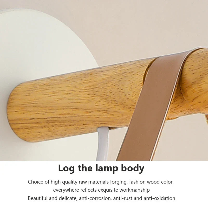 NordicGlow Light - Wooden LED Wall Lamp with Leather Accents Bowlift