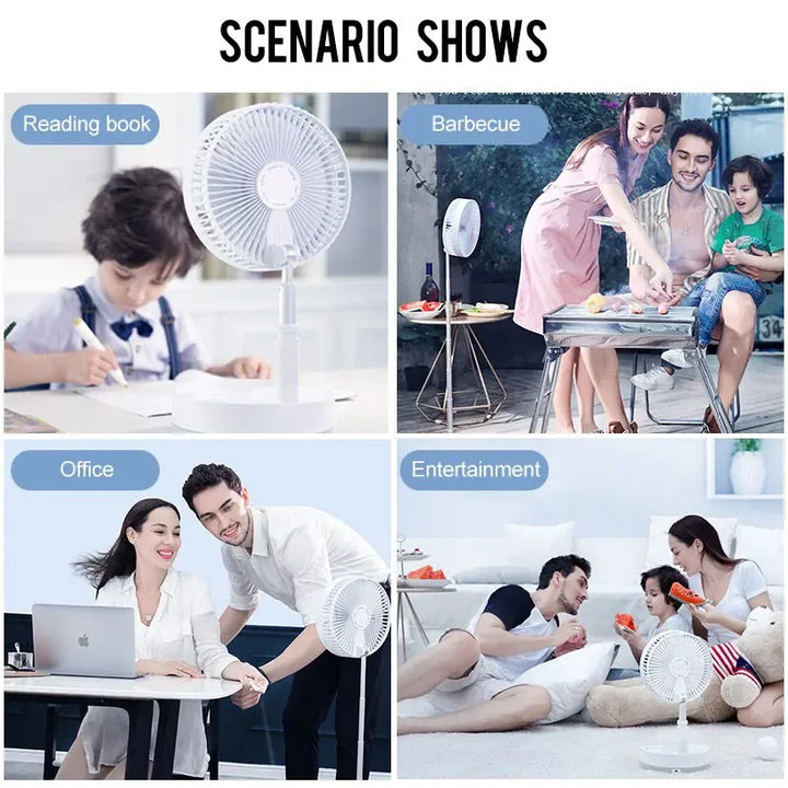 7200mAh USB Rechargeable Portable Folding Fan Floor Low Noise Fan for Outdoor Home Wireless Fan 4 Speed Camping Portable Fan | Bowlift
