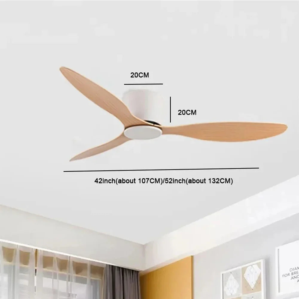 42-52 Inch Ceiling Fans with DC Motor — Remote Control Low Floor Cooling Fans, No Light, White Wood & Black Options | Bowlift