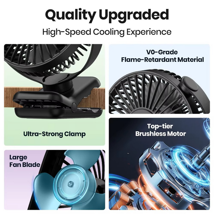 BowLift | USB Clip-On Desk Fan with Quiet Brushless Motor and Strong Clamp – Portable Mini Personal Cooling Fan
